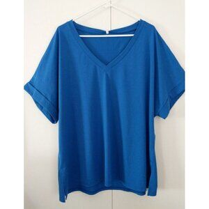 NWT SAMPEEL Women's Short Raglan Sleeve Royal Blue V-Neck Tee Shirt - 2X/3X